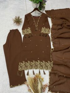 Presenting New Designing Embroidery work Top Plazzo with dupatta set - Image 3