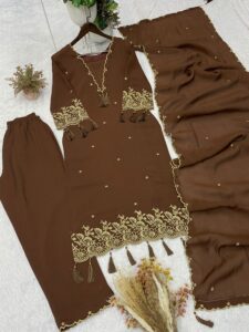 Presenting New Designing Embroidery work Top Plazzo with dupatta set
