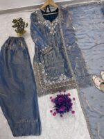 Presenting New Festival Season Heavy Embroidery work Top Farsi Plazzo with dupatta set - Image 7