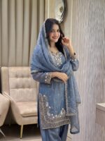 Presenting New Festival Season Heavy Embroidery work Top Farsi Plazzo with dupatta set - Image 5