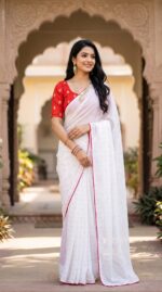 Presenting New Beautiful White vichitra saree collection - Image 5