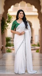 Presenting New Beautiful White vichitra saree collection - Image 4