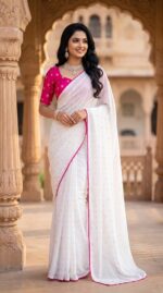 Presenting New Beautiful White vichitra saree collection