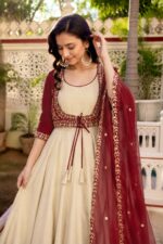 Presenting New 3 pieces stylish Gown with Beautiful Koti And Duppata set - Image 4