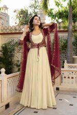 Presenting New 3 pieces stylish Gown with Beautiful Koti And Duppata set - Image 2