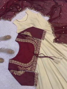 Presenting New 3 pieces stylish Gown with Beautiful Koti And Duppata set - Image 10