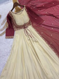 Presenting New 3 pieces stylish Gown with Beautiful Koti And Duppata set - Image 5