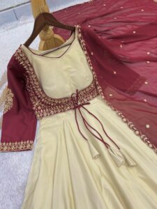 Presenting New 3 pieces stylish Gown with Beautiful Koti And Duppata set - Image 9