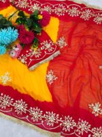 Presenting New Trending original Hand charkhi Gotta work saree - Image 6