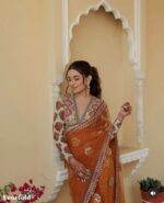 Presenting New Launching Designer Net Febric with Heavy Embroidery & Fancy Lace work saree - Image 2
