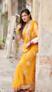 Presenting New Launching Designer Net Febric with Heavy Embroidery & Fancy Lace work saree - Image 7