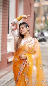 Presenting New Launching Designer Net Febric with Heavy Embroidery & Fancy Lace work saree - Image 6