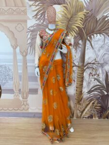Presenting New Launching Designer Net Febric with Heavy Embroidery & Fancy Lace work saree - Image 9
