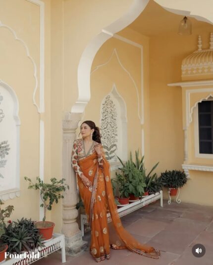 Presenting New Launching Designer Net Febric with Heavy Embroidery & Fancy Lace work saree