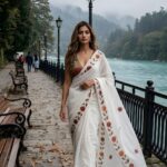 Floral print silver cotton saree with elegant printed Blouse
