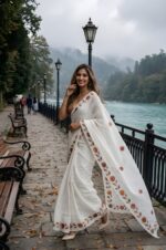 Floral print silver cotton saree with elegant printed Blouse - Image 7