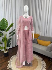 Presenting New Designer Embroidery design Top Plazzo with dupatta set