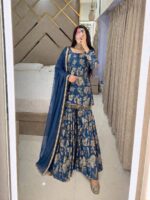 Presenting New Designer Trending floral Digital print kurti sharara with dupatta set - Image 4