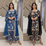 Presenting New Designer Trending floral Digital print kurti sharara with dupatta set - Image 2