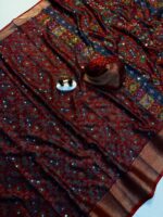 Presenting New Designer Printed Ajrakh mirror work Saree collection - Image 12