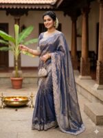 Presenting New Designer satin saree with embroidery blouse saree collection - Image 6